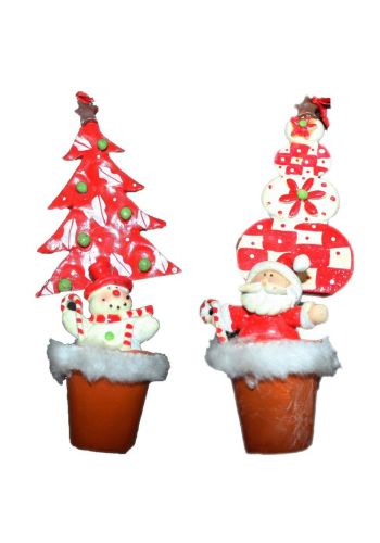 Χριστουγεννιάτικα Κεραμικά Στολίδια Κόκκινα με Χιονάνθρωπο και Άγιο Βασίλη - 2 Σχέδια (14cm)