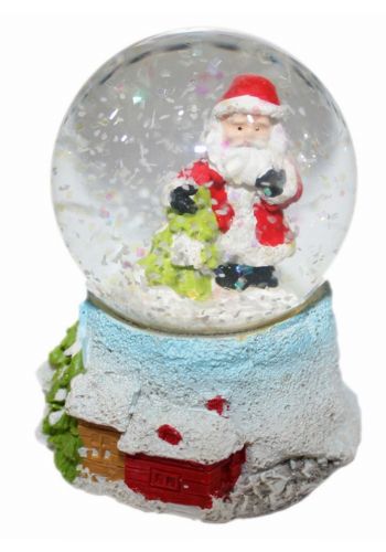 Χριστουγεννιάτικη Διακοσμητική Χιονόμπαλα με Άγιο Βασίλη και Ελατάκι (8cm)