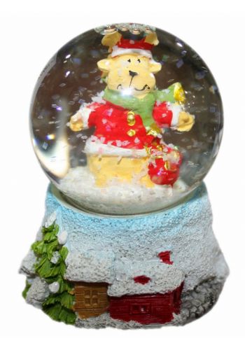 Χριστουγεννιάτικη Διακοσμητική Χιονόμπαλα με Τάρανδο και Σάκο με Δώρα (8cm)