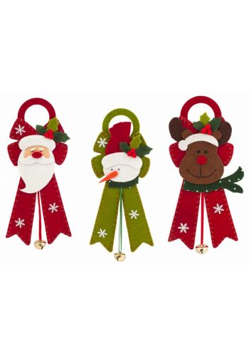 Χριστουγεννιάτικoς Τσόχινος Φιόγκος με Φιγούρα και Κουδουνάκι - 3 Σχέδια (32cm)