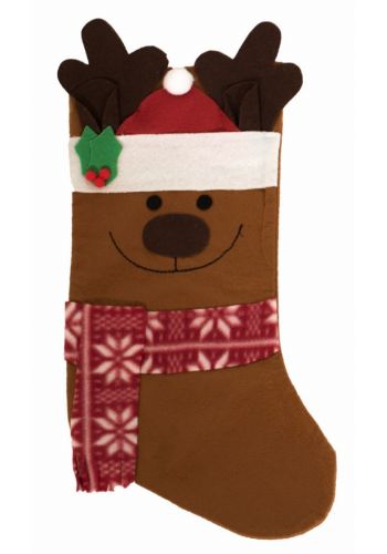Χριστουγεννιάτικη Διακοσμητική Κάλτσα Καφέ με Τάρανδο (43cm)
