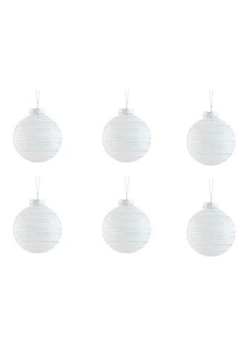 Χριστουγεννιάτικες Πλαστικές Διάφανες Μπάλες, με Γραμμές - Σετ 6 τεμ. (8cm)