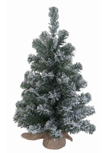 Χριστουγεννιάτικο Επιτραπέζιο Χιονισμένο Δέντρο με Σακί Λινάτσα(45cm)