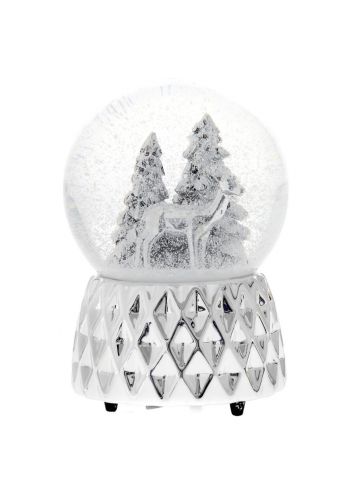 Χριστουγεννιάτικη Ασημί Χιονόμπαλα Κουρδιστή, με Ήχο (15cm)