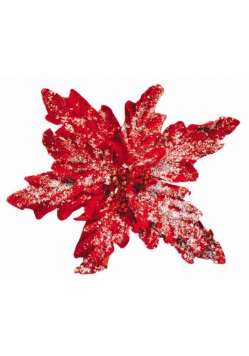 Χριστουγεννιάτικο Διακοσμητικό Λουλούδι Χιονισμένο, Κόκκινο (25cm)