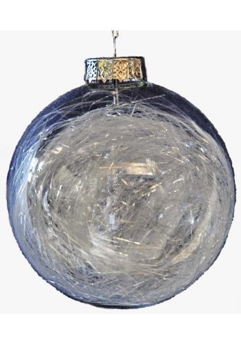Χριστουγεννιάτικη Γυάλινη Μπάλα Διάφανη, με Λευκή Τρίχα στο Εσωτερικό (10cm)