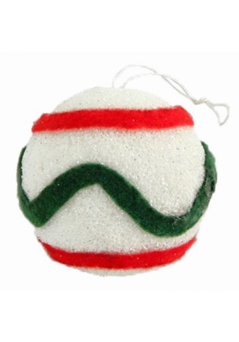 Χριστουγεννιάτικη Μπάλα Λευκή, με Πράσινα και Κόκκινα Σχέδια (8,5cm)