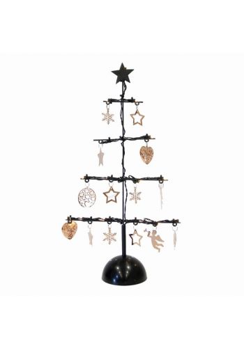 Χριστουγεννιάτικο Μεταλλικό Διακοσμητικό Δεντράκι, με Στολίδια και 19 led Μαύρο (47cm)