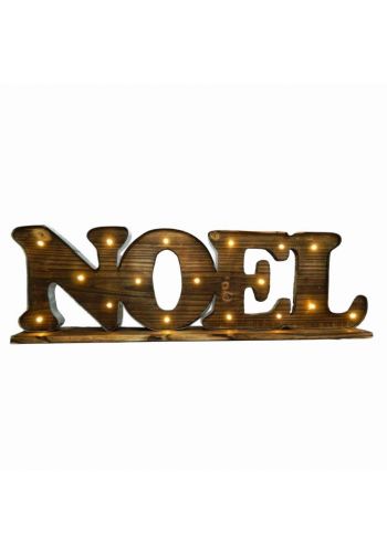Χριστουγεννιάτικη Ξύλινη Διακοσμητική Επιγραφή "noel", με 17 led Καφέ (71cm)