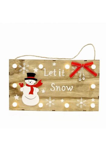 Χριστουγεννιάτικο Ξύλινο Διακοσμητικό Τοίχου, με Επιγραφή "let it Snow" και 10 led Καφέ (28cm)