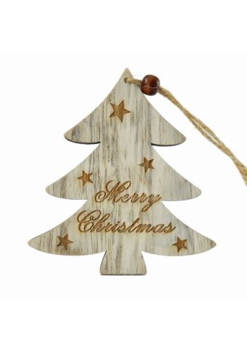 Χριστουγεννιάτικο Κρεμαστό Ξύλινο Δεντράκι, Καφέ με "merry Christmas" (20cm)