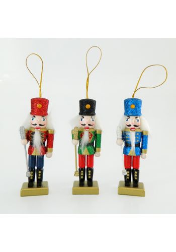 Χριστουγεννιάτικοι Κρεμαστοί Ξύλινοι Καρυοθραύστες - 3 Χρώματα (13cm)