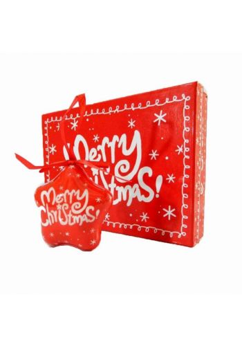 Χριστουγεννιάτικα Κρεμαστά Πλαστικά Αστέρια Κόκκινα, με "merry Christmas" σε Κουτί Δώρου (9cm)  - 6 Τεμάχια