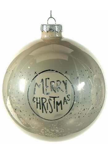 Χριστουγεννιάτικη Γυάλινη Μπάλα Μπεζ, με "Merry Christmas" (10cm)