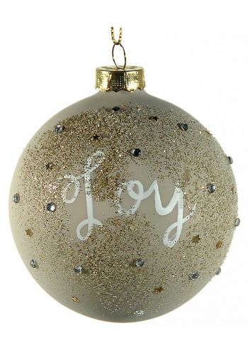 Χριστουγεννιάτικη Γυάλινη Μπάλα Μπεζ Ματ, με "JOY" (8cm)