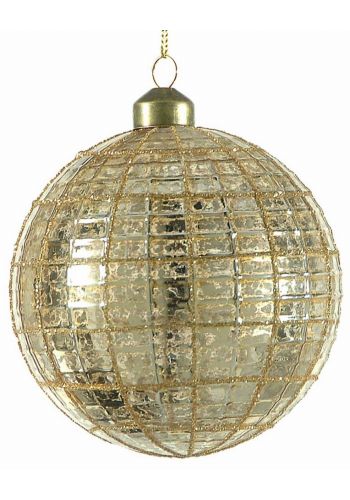 Χριστουγεννιάτικη Γυάλινη Μπάλα, με Χρυσή Κλωστή και Χρυσό Καπάκι (10cm)