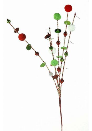 Χριστουγεννιάτικο Διακοσμητικό Κλαδί, με Πολύχρωμες Χάντρες (55cm)