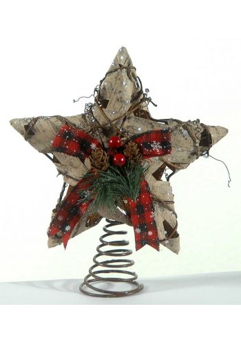 Χριστουγεννιάτικη Κορυφή Δέντρου Καφέ Αστέρι, με Φιόγκο και Σχοινί (25cm)