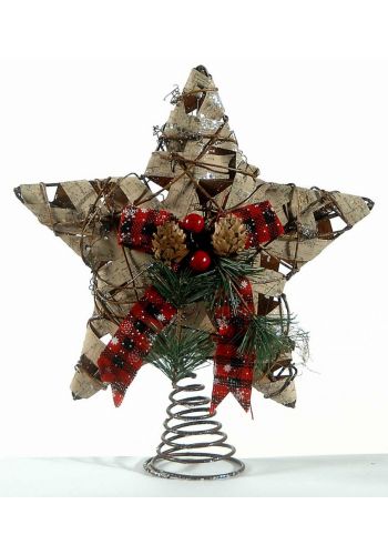Χριστουγεννιάτικη Κορυφή Δέντρου Καφέ Αστέρι, με Φιόγκο και Σχοινί (30cm)