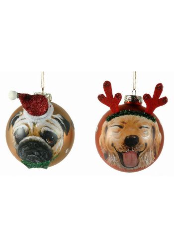 Χριστουγεννιάτικες Γυάλινες Μπάλες, με Σκυλάκια σε 2 Σχέδια (10cm)