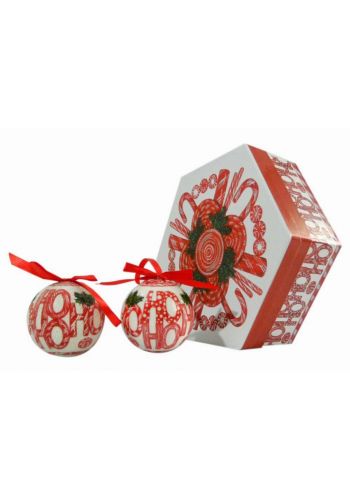 Χριστουγεννιάτικες Μπάλες Λευκές, με Σχέδια σε Κουτί Δώρου - Σετ 7 τεμ. (8cm)