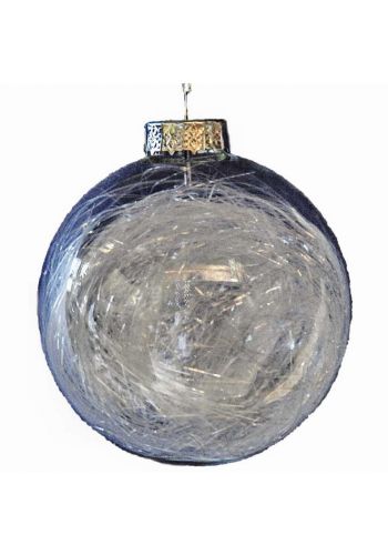 Χριστουγεννιάτικη Μπάλα Γυάλινη Διάφανη, με Λευκή Τρίχα στο Εσωτερικό (8cm)