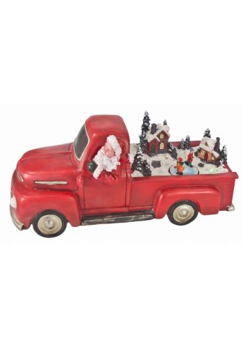 Χριστουγεννιάτικο Διακοσμητικό Αυτοκινητάκι, Κόκκινο με Άγιο Βασίλη, Κίνηση και LED (28cm)
