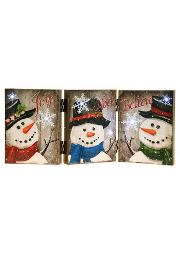 Χριστουγεννιάτικο Ξύλινο Διακοσμητικό, με Χιονάνθρωπους και 6 LED Καφέ (46cm)