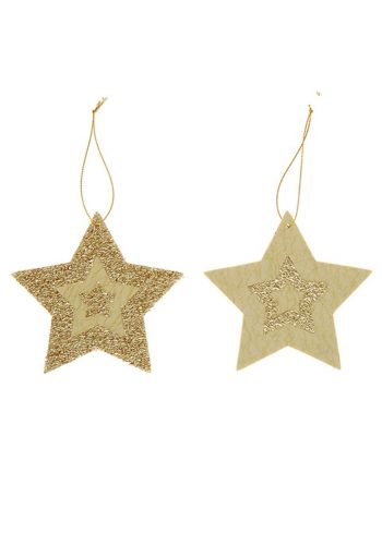 Χριστουγεννιάτικο Πλαστικό Κρεμαστό Στολίδι Αστέρι - 2 Σχέδια Χρυσό (12cm)