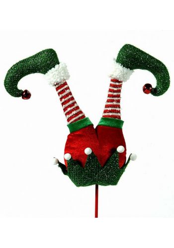 Χριστουγεννιάτικα Υφασμάτινα Πόδια Καλικάτζαρου, με Ριγέ Κάλτσες και Πικάκι (80cm) - 1 Τεμάχιο