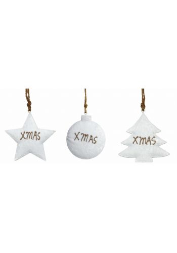 Χριστουγεννιάτικα Μεταλλικά Στολίδια, Λευκά με "XMAS" - 3 Σχέδια