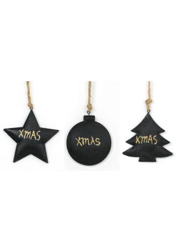 Χριστουγεννιάτικα Μεταλλικά Στολίδια, Μαύρα με Xmas - 3 Σχέδια