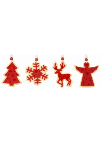 Χριστουγεννιάτικα Κρεμαστά Τσόχινα Στολίδια Κόκκινα - 4 Σχέδια (8cm)