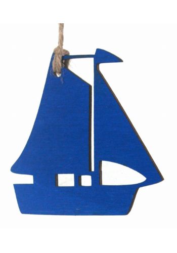 Χριστουγεννιάτικο Ξύλινο Καράβι Μπλε (9cm)