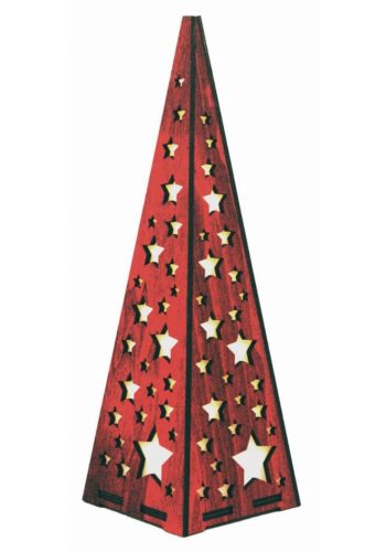 Χριστουγεννιατικος Ξύλινος Διακοσμητικός Κώνος με Αστεράκια και 10 LED, Κόκκινο (38cm)