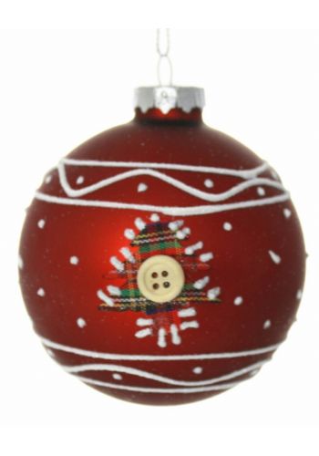 Χριστουγεννιάτικη Γυάλινη Κόκκινη Μπάλα με Δεντράκι (8cm)