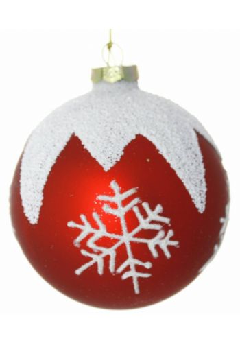 Χριστουγεννιάτικη Γυάλινη Μπάλα Κόκκινη, με Χιονονιφάδες (10cm)