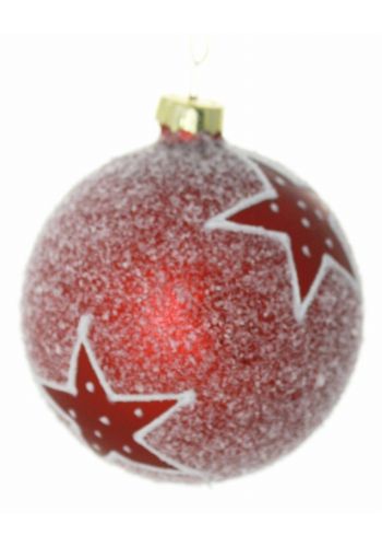 Χριστουγεννιάτικη Γυάλινη Κόκκινη Μπάλα με Αστέρια (8cm)
