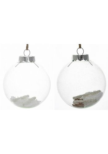 Χριστουγεννιάτικη Γυάλινη Διάφανη Μπάλα, με Χιονισμένα Κλαδάκια - 2 Σχέδια (8cm)