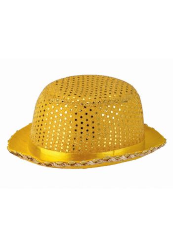 Αποκριάτικο Αξεσουάρ Καπέλο Σαρλώ Χρυσό, με Πούλιες