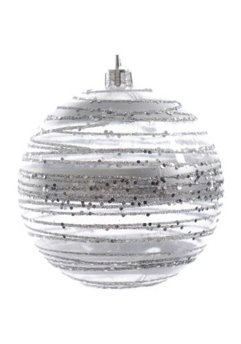 Χριστουγεννιατιάτικη Μπάλα Διάφανη, με Ασημί Ρίγες (8cm)