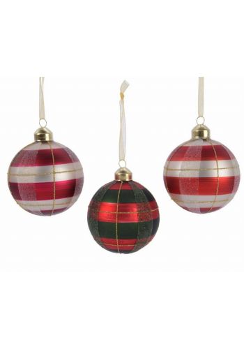 Χριστουγεννιάτικες Μπάλες Γυάλινες, με Ρίγες - 3 Χρώματα (8cm)