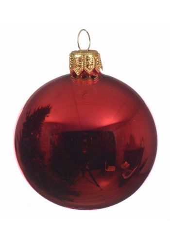 Χριστουγεννιάτικη Μπάλα Γυάλινη Κόκκινη Γυαλιστερή (7.5cm)