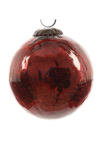 Χριστουγεννιάτικη Μπάλα Γυάλινη Κόκκινη, με Ραγίσματα (10cm)