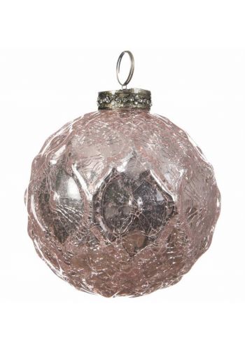 Χριστουγεννιάτικη Μπάλα Γυάλινη Ροζ, Ανάγλυφη (10cm)