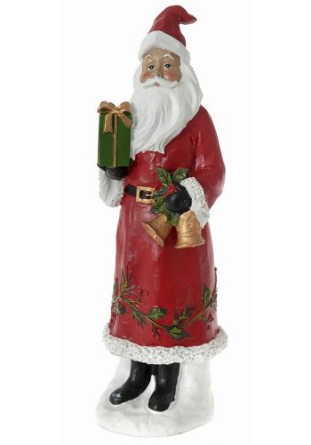 Χριστουγεννιάτικος Διακοσμητικός Πολυρεζίνη Άγιος Βασίλης, με Δώρο και Καμπάνες Κόκκινος (32cm)