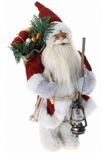 Χριστουγεννιάτικος Διακοσμητικός Λούτρινος Άγιος Βασίλης, με Φανάρι Λευκό (30cm)