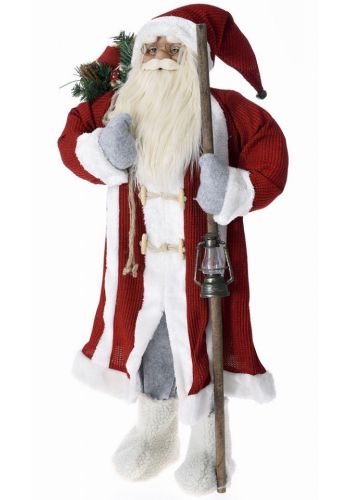 Χριστουγεννιάτικος Διακοσμητικός Πλαστικός Άγιος Βασίλης, με Φωτιζόμενο Φανάρι Κόκκινος (90cm)
