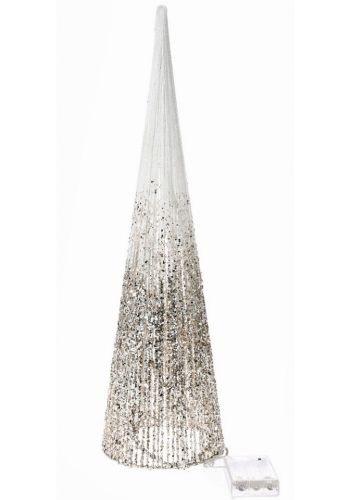 Χριστουγεννιάτικος Φωτιζόμενος Μεταλλικός Κώνος με 15 LED, Λευκό Σαμπανιζέ (50cm)
