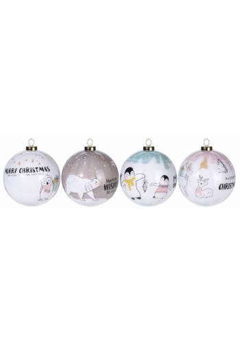 Χριστουγεννιάτικη Μπάλα με Ζωάκια και Ευχές - 4 Σχέδια (10cm)